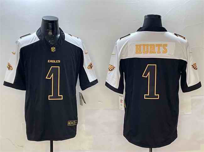 Men's Philadelphia Eagles #1 Jalen Hurts Black/Gold New F.U.S.E. Vapor Untouchable Limited Stitched Football Jersey